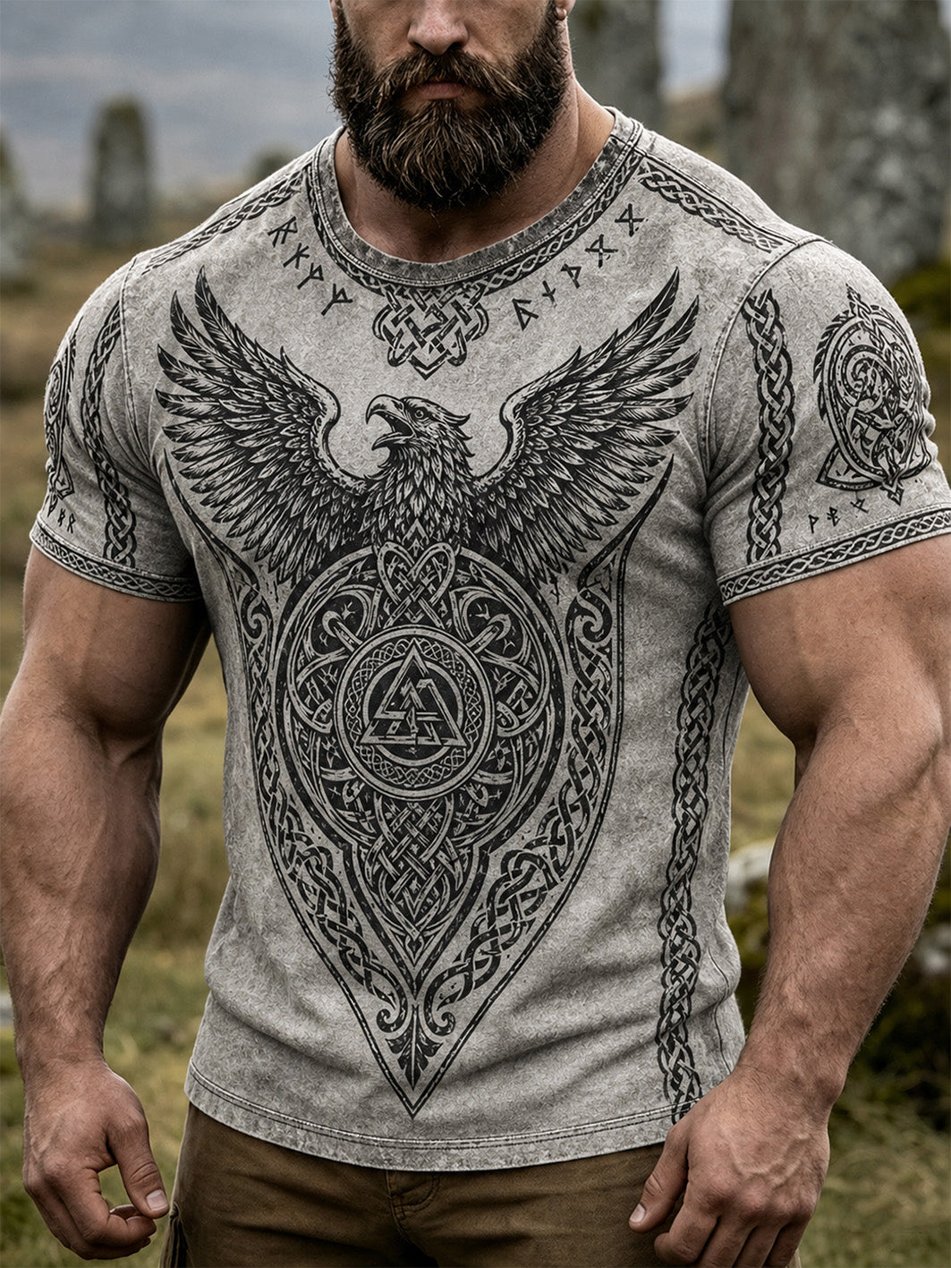 Miesten retro Viking tyylinen rento lyhythiha T-paita