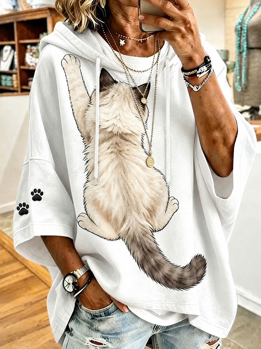 Naisten Cat Art Print Casual Huppari