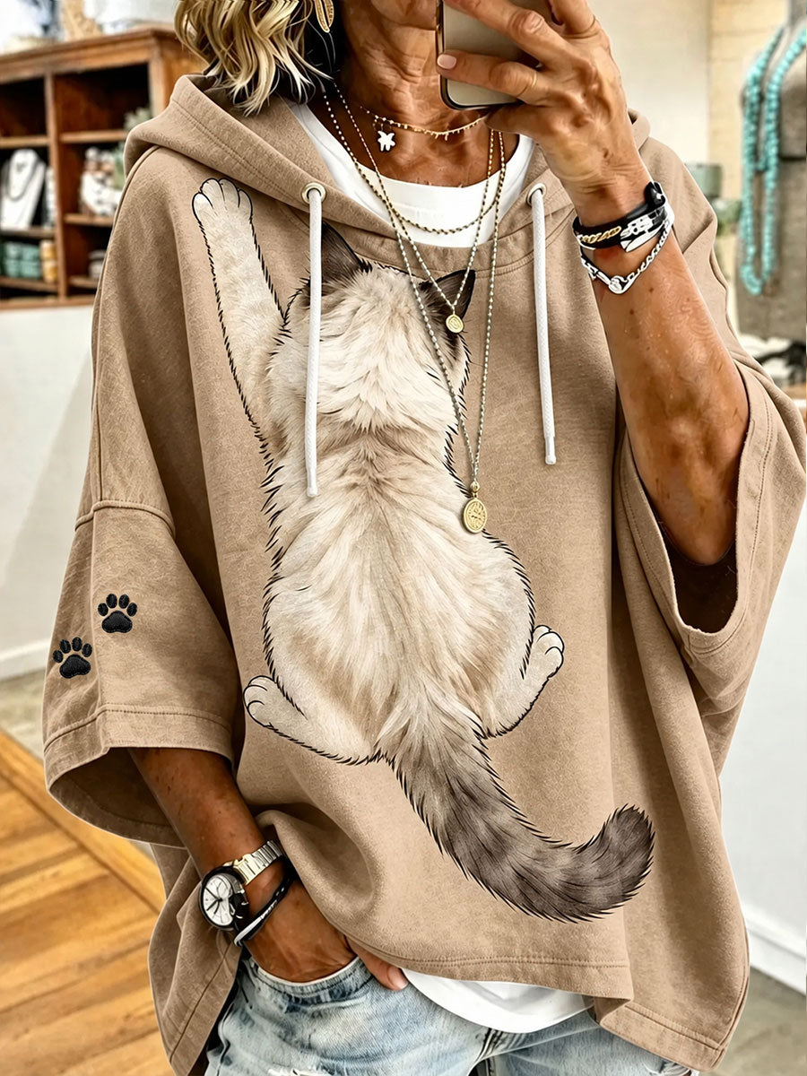 Naisten Cat Art Print Casual Huppari