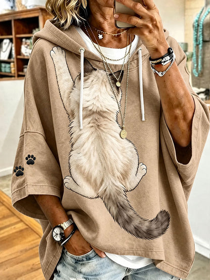 Naisten Cat Art Print Casual Huppari