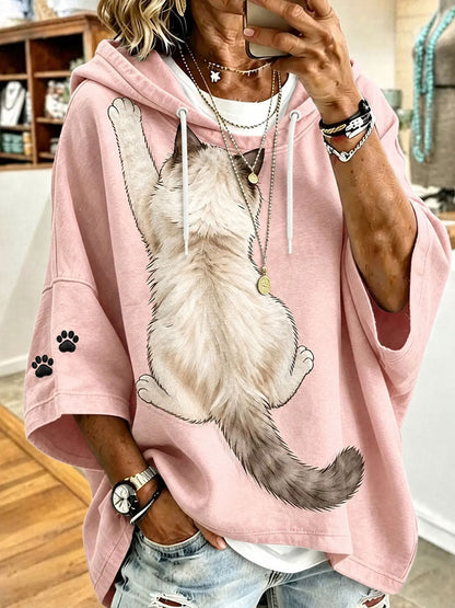 Naisten Cat Art Print Casual Huppari