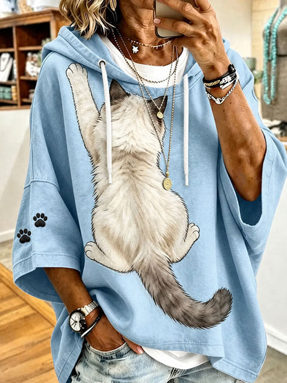 Naisten Cat Art Print Casual Huppari