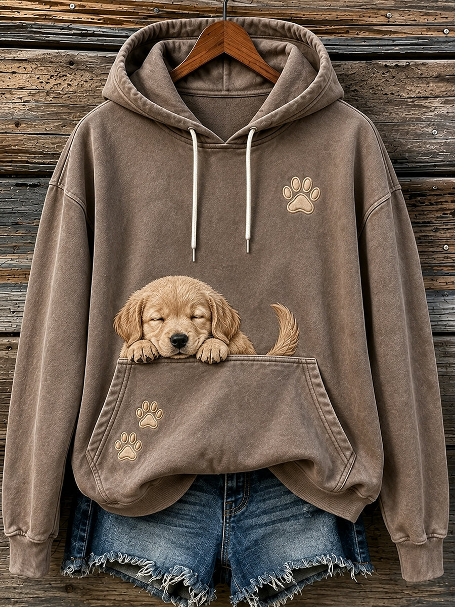 Naisten ihanaa nukkuva Golden Retriever & Tassat Tulosta huppari