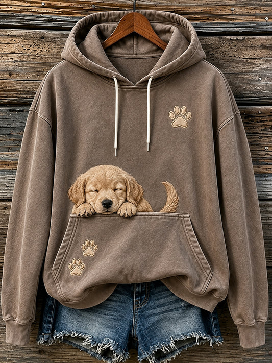 Naisten ihanaa nukkuva Golden Retriever & Tassat Tulosta huppari