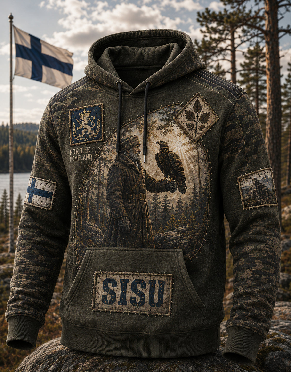 Miesten suomalainen veteraani Sisu pitkähihainen huppari