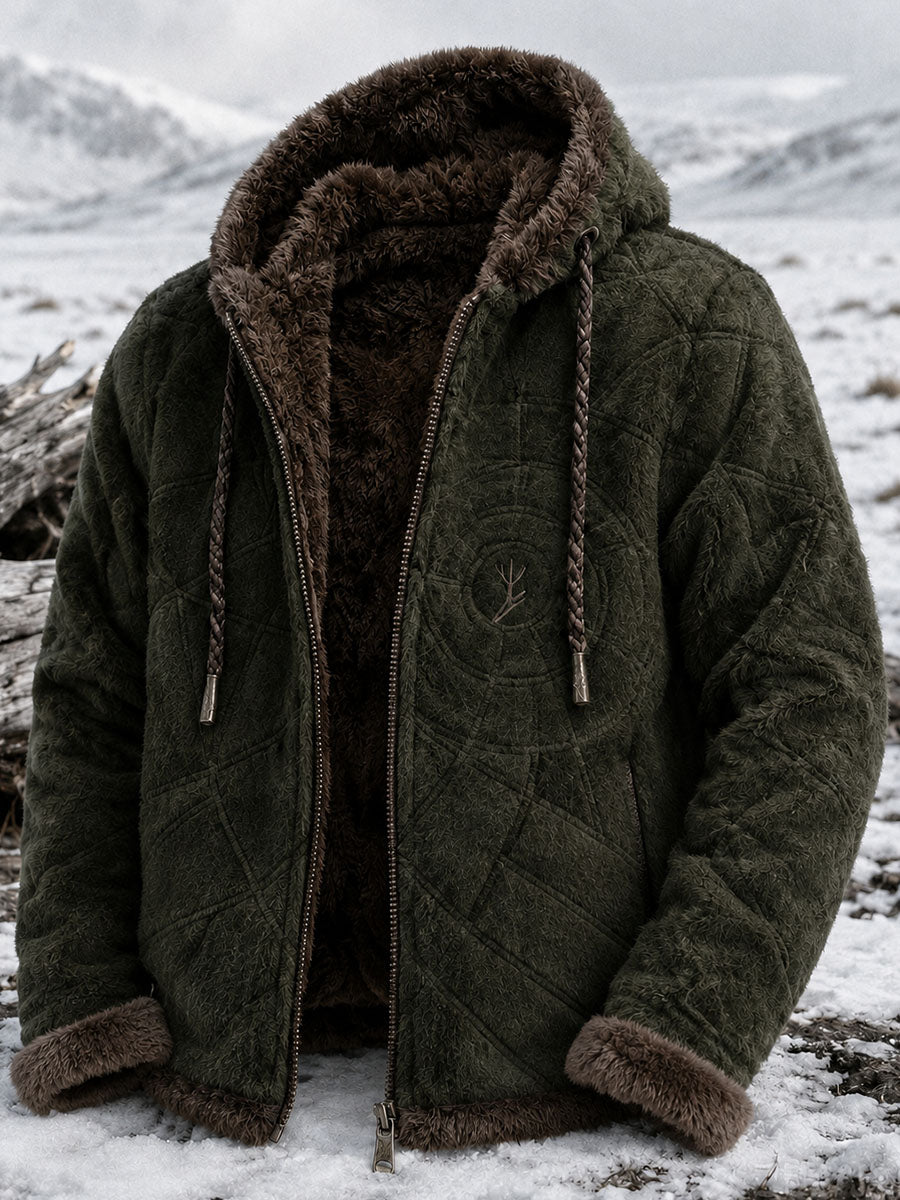 Miesten retro viikinkisusi-totem kelttilaistyylillä flanellinen lämmin huppari