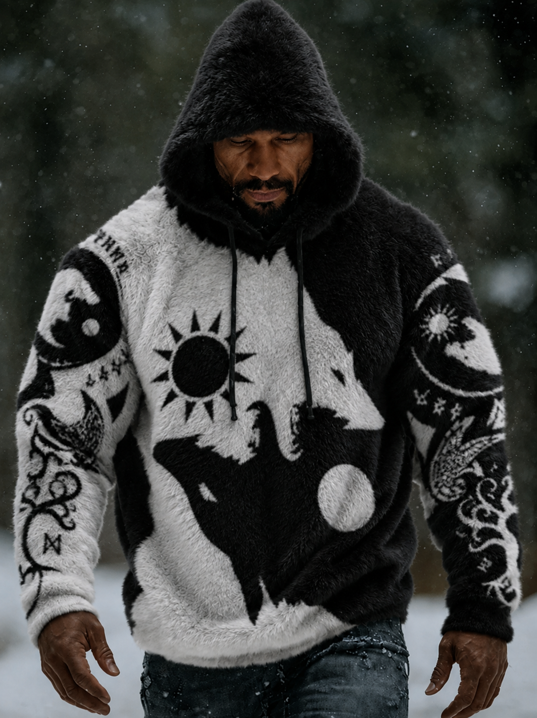 Miesten Viking Vintage Wolf Celtic Flanelli lämmin huppari
