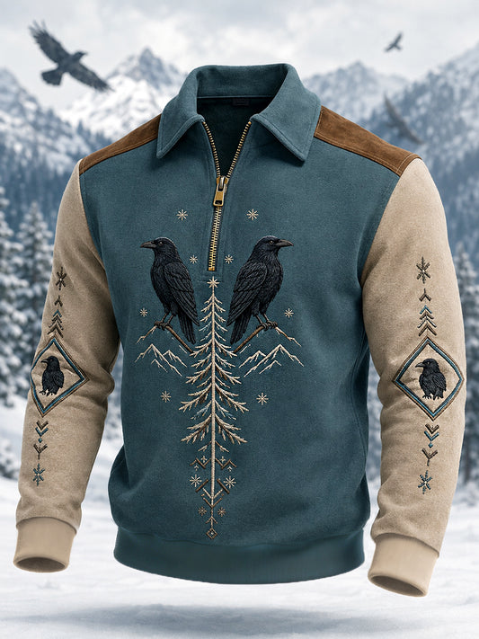 Miesten Raven Print Casual vetoketju pulloveri
