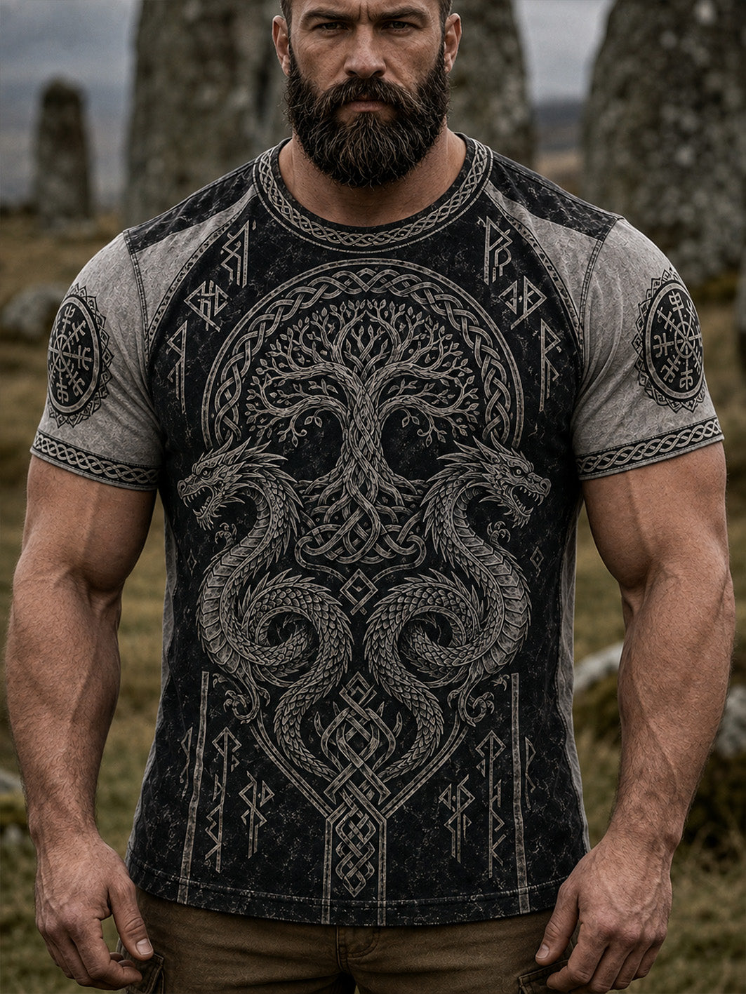 Miesten retro Viking kuvio suunnittelu rento lyhyet hihat t-paita
