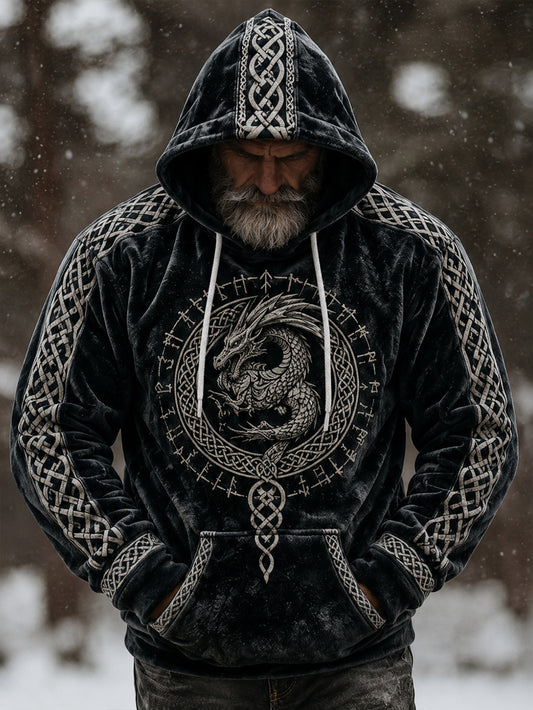 Miesten retro Viking kuvio suunnittelu rento flanelli huppari