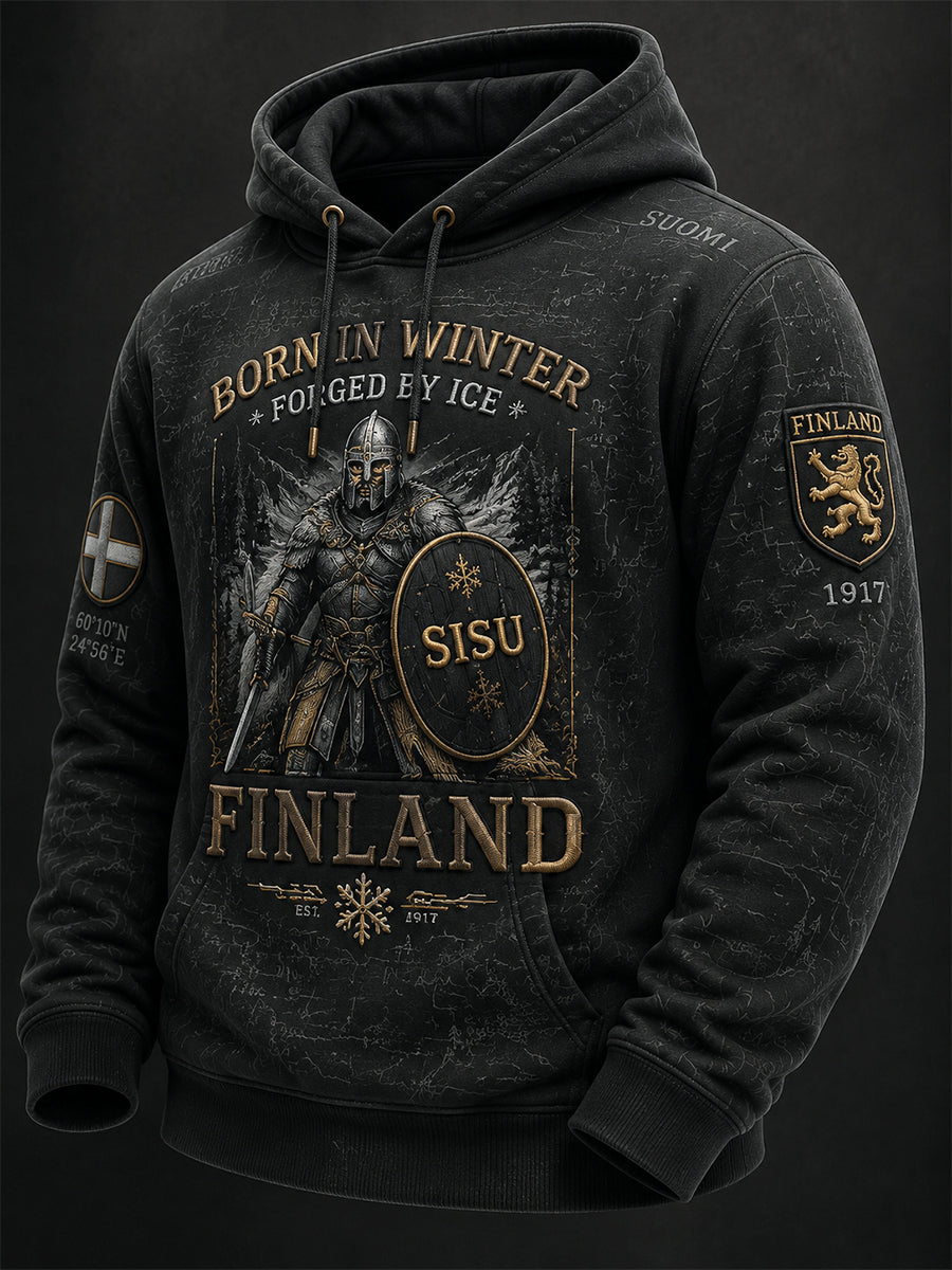 Miesten retro suomalainen itsenäisyyspäivän pitkähihainen huppari