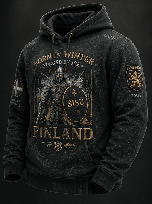 Miesten retro suomalainen itsenäisyyspäivän pitkähihainen huppari
