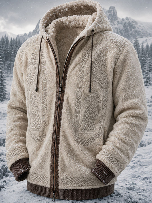 Miesten Retro Viking Wolf Totem Celtic Tyyli Flannel lämmin huppupaikka
