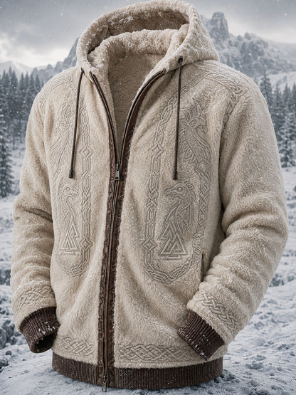 Miesten Retro Viking Wolf Totem Celtic Tyyli Flannel lämmin huppupaikka
