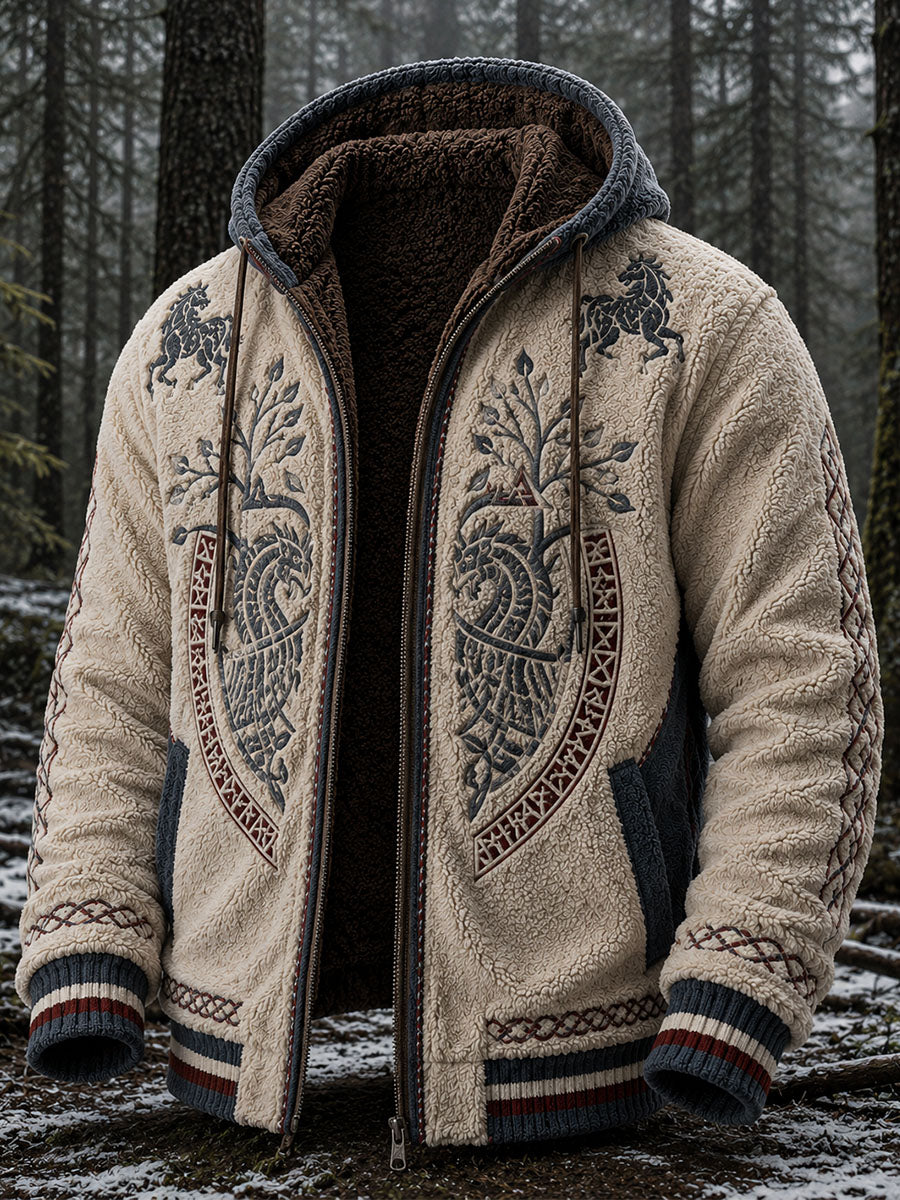 Miesten retro viikinkihauva-totem kelttiläistyylillä flanellinen lämmin huppari