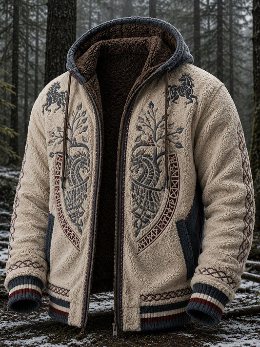 Miesten retro viikinkihauva-totem kelttiläistyylillä flanellinen lämmin huppari