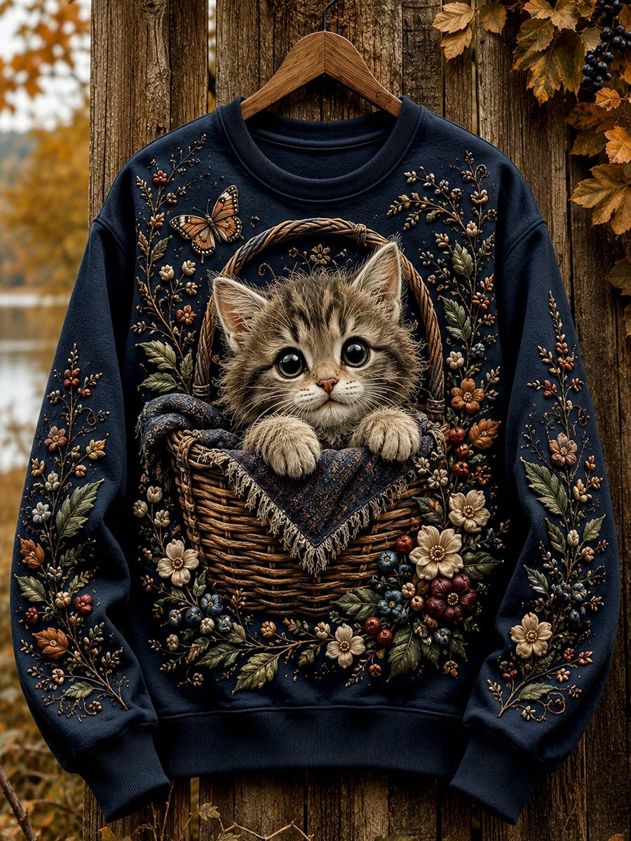 Naisten syksy Söpö Cat Art säännöllinen Sweatshirt
