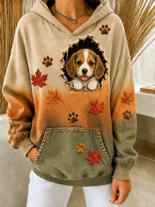 Naisten hauska syksyn koirakuosinen normaalikokoinen collegepaita