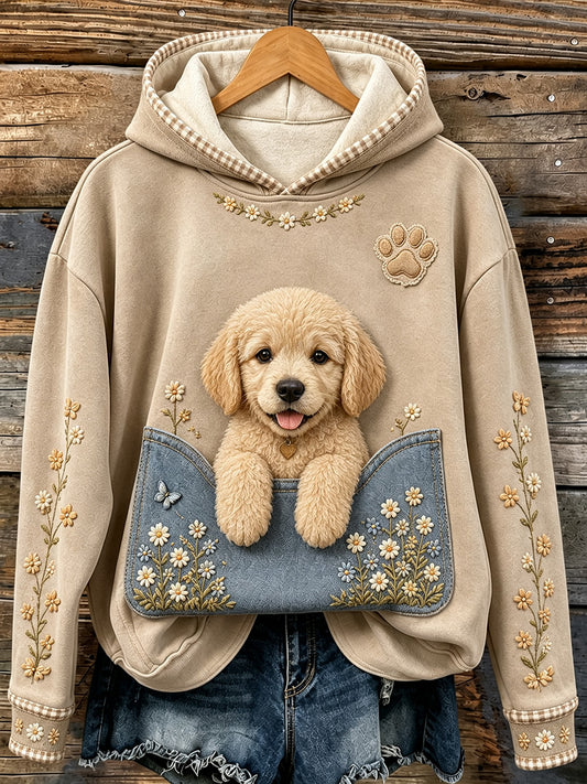 Naisten söpö vauva Golden Retriever Floral Print mukava Sweatshirt