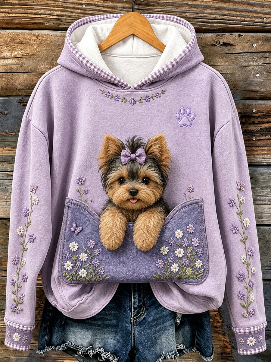 Naisten söpö Yorkshire Terrieri Kukkapaino tulosta mukava Sweatshirt
