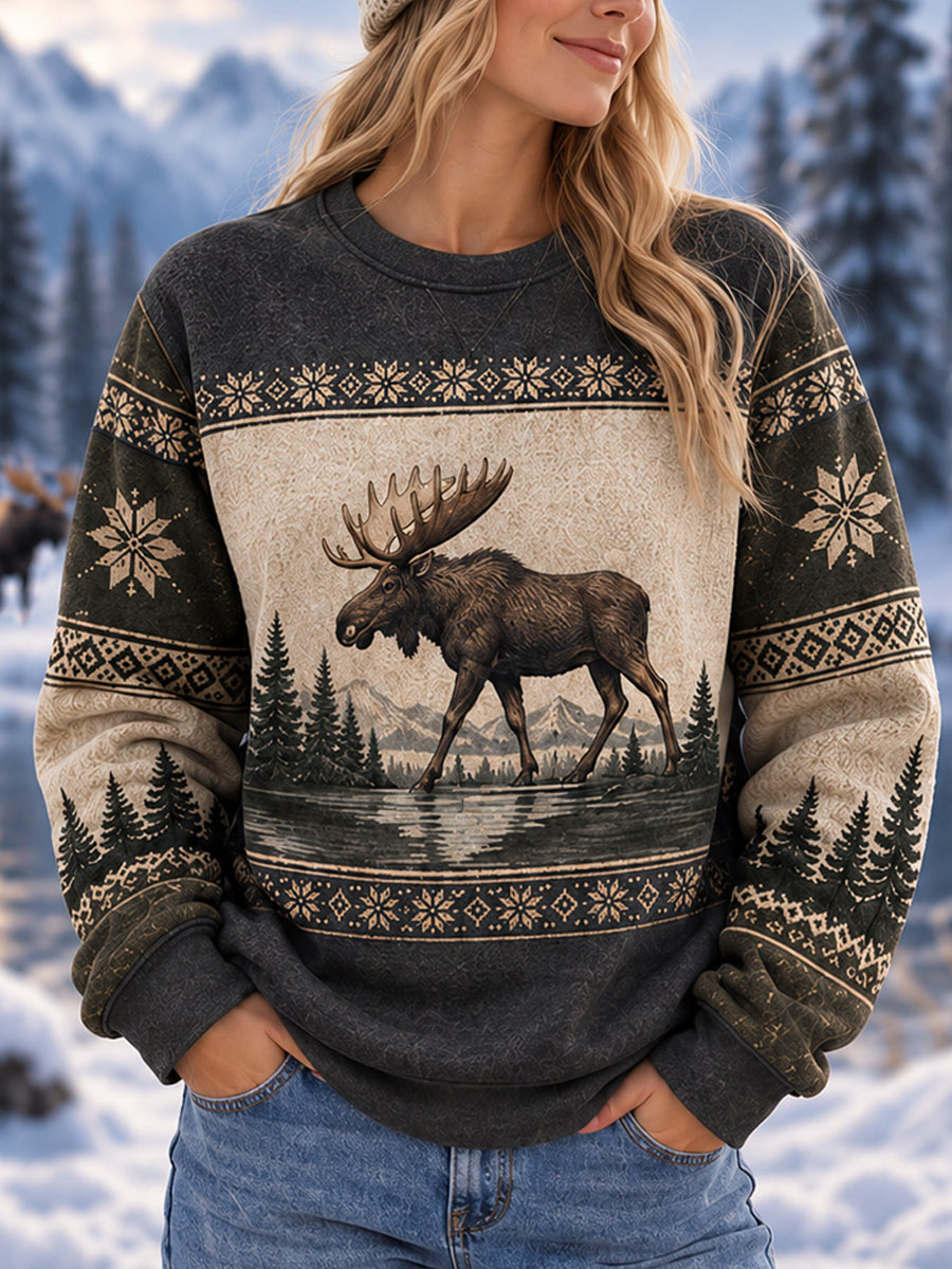 Naisten talvi Moose Print Sattuva Sweatshirt