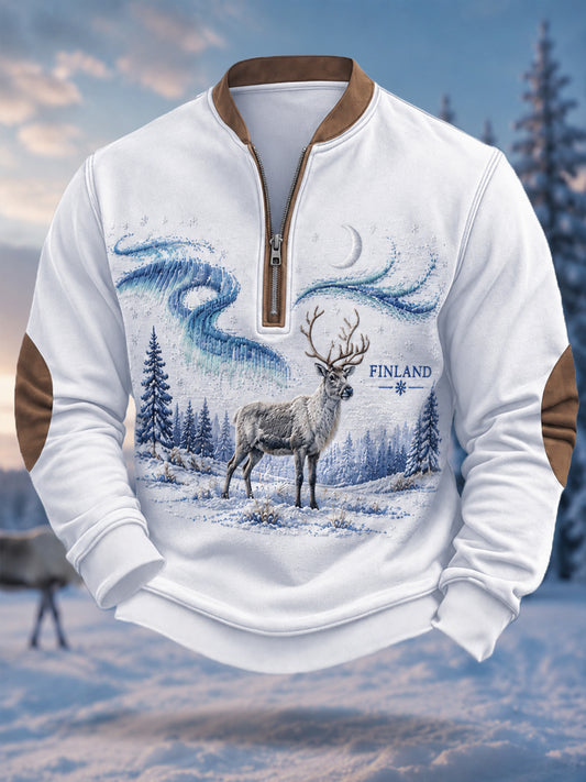 Miesten pohjoismainen poroperintö Tulosta Casual Zipper Pullover Vet