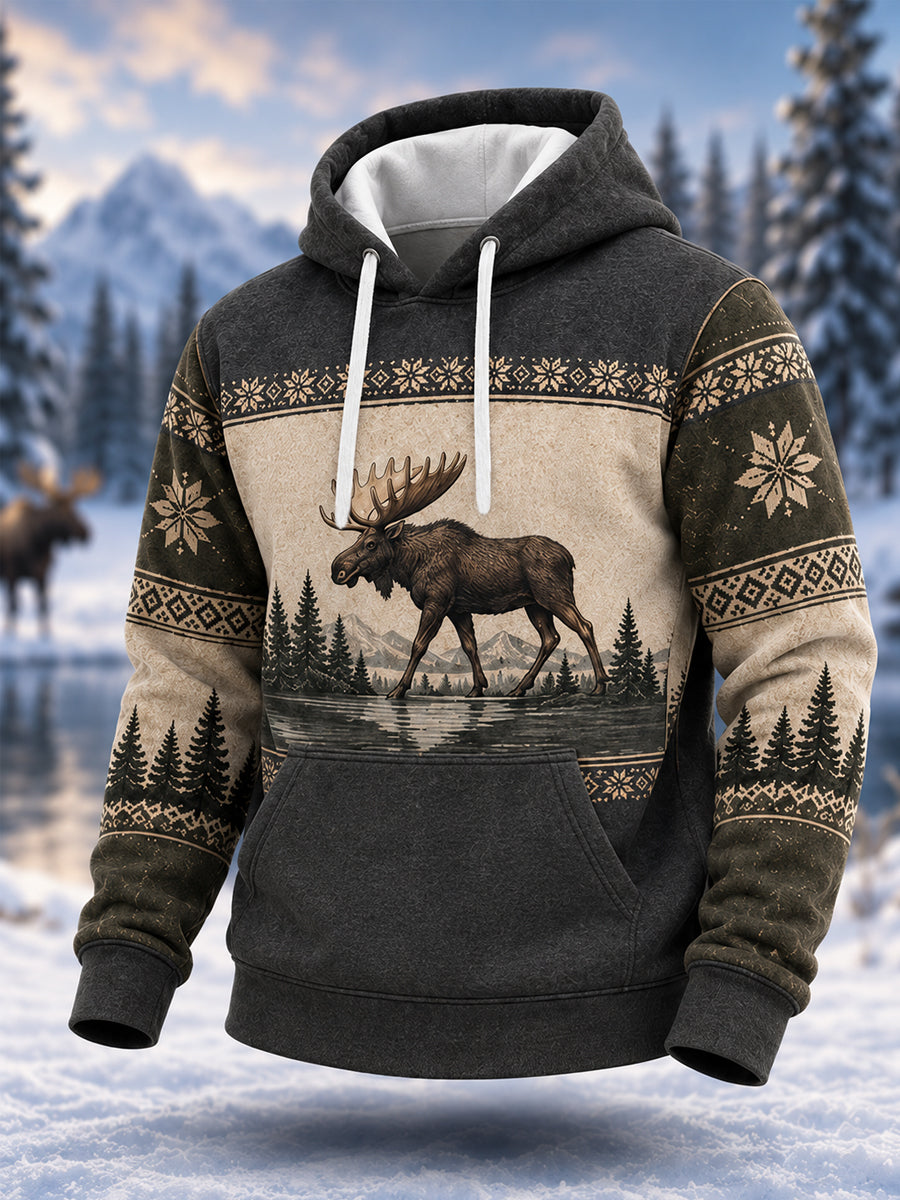 Miesten talvi Moose Print Casual Hoodie Print