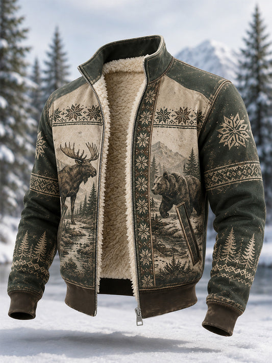 Miesten talvi Moose & lumikarhu Tulosta Casual Composite Fleece Takki