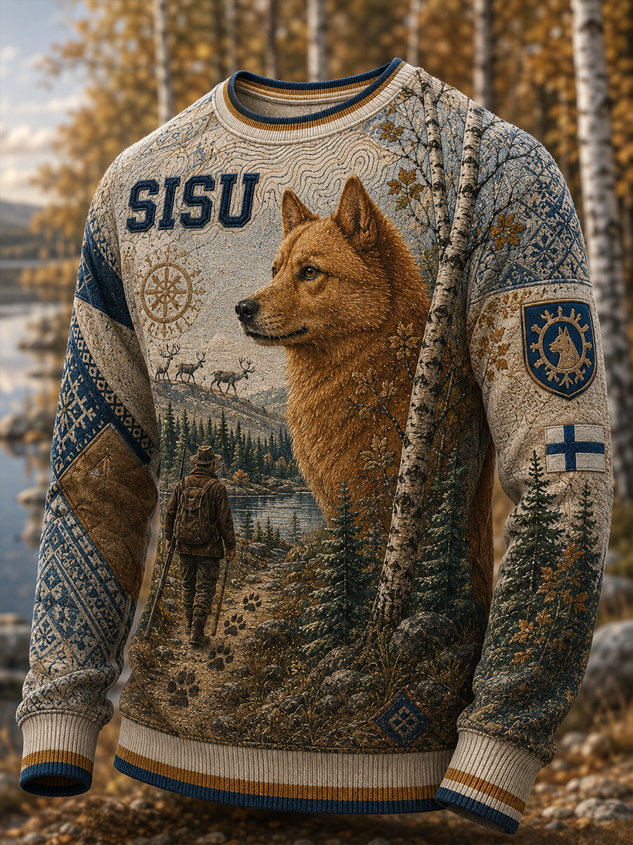 Miesten Retro Nordic Hound Art Print Casual Cofortable Waffle Snit Sweatshirt