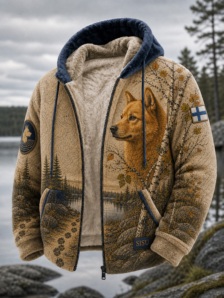 Retromainen pohjoismainen tyyli Metsästyskoira-kuvioinen huppari Vapaa-ajan mukava