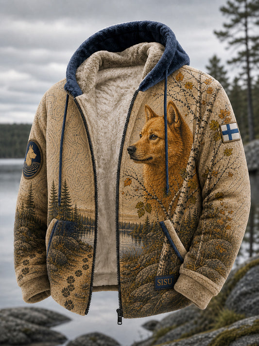 Retromainen pohjoismainen tyyli Metsästyskoira-kuvioinen huppari Vapaa-ajan mukava