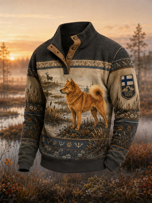 Retrostyle Pohjoismainen metsästyskoira Graphic Print Casual, mukava pitkähiheen