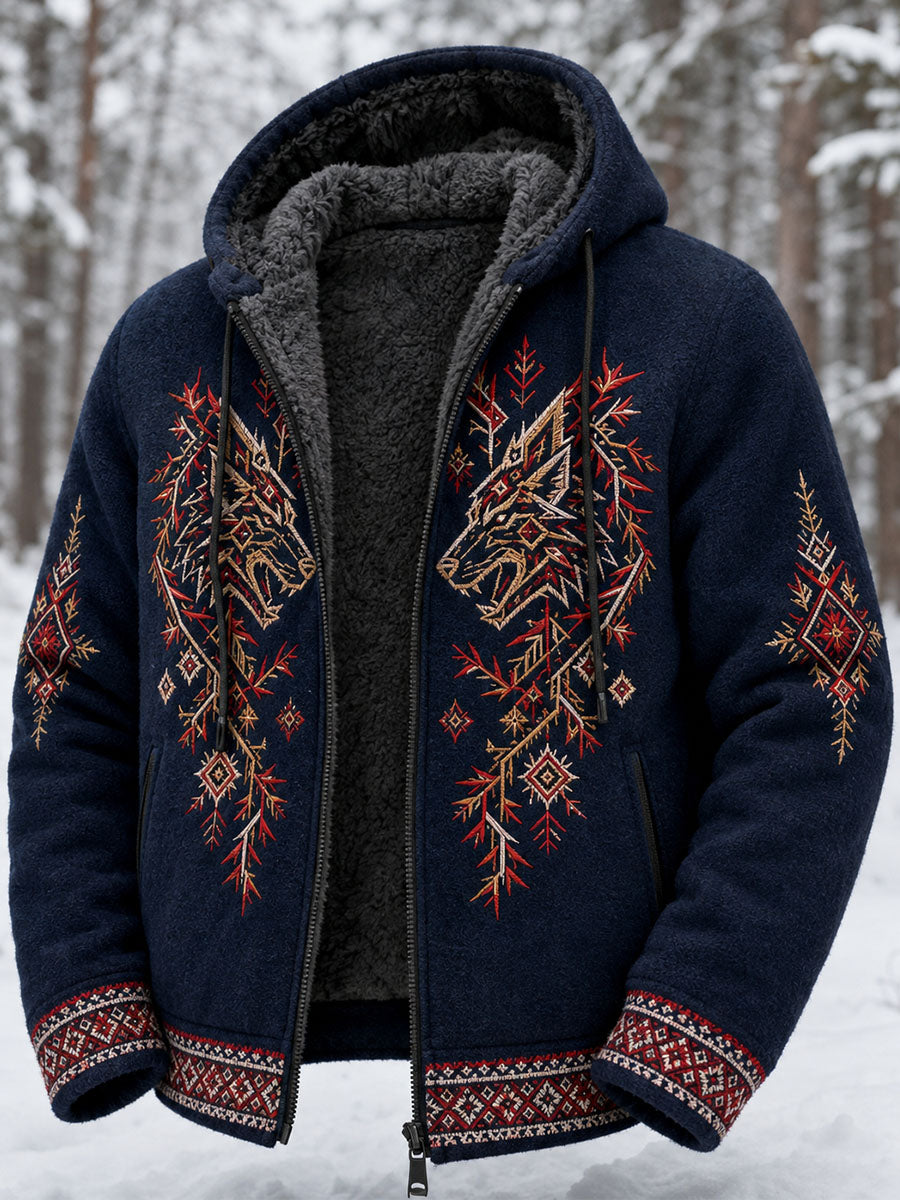 Miesten retro viikinkihauva-totem kelttiläistyylillä flanellinen lämmin huppari