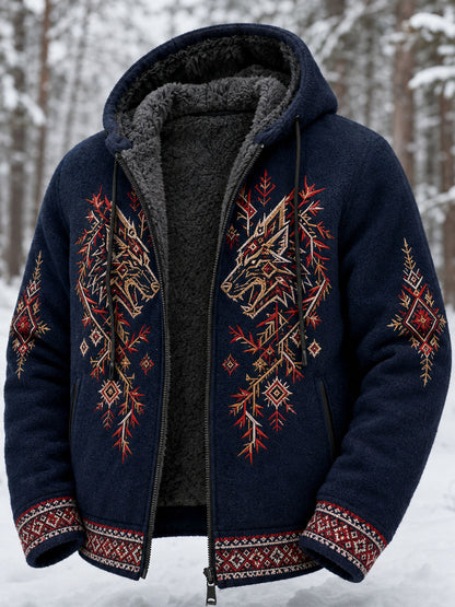 Miesten retro viikinkihauva-totem kelttiläistyylillä flanellinen lämmin huppari
