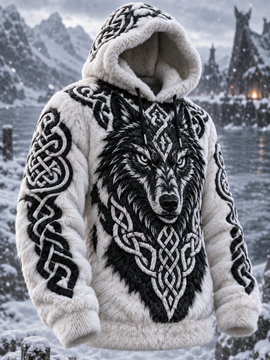 Miesten Vintage Viking Wolf Flanelli lämmin huppari