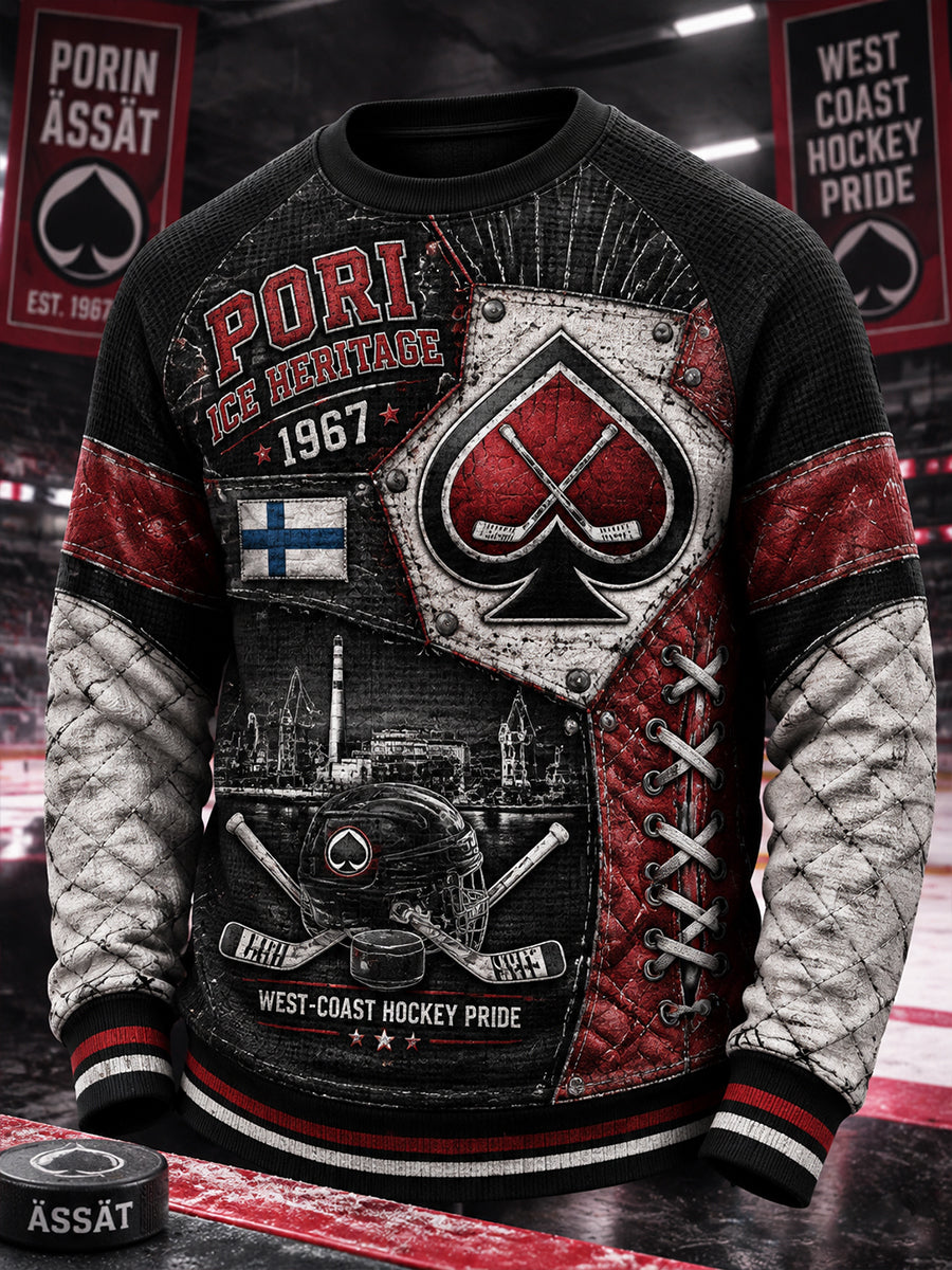 Miesten Suomen Jääkiekko Porin Ässät vohveli pitkähihin