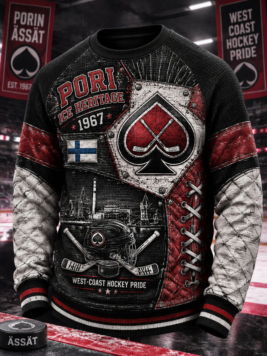 Miesten Suomen Jääkiekko Porin Ässät vohveli pitkähihin