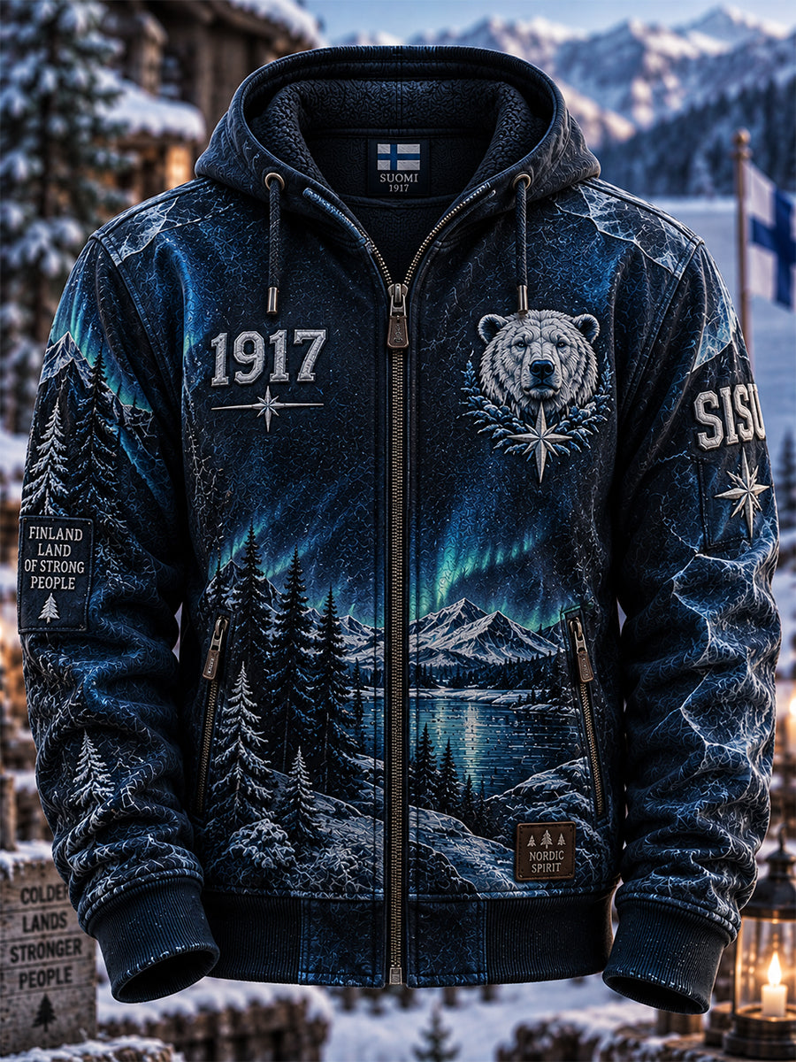 Miesten Retro Suomen itsenäisyyspäivä vetoketjuhuppari huuhu