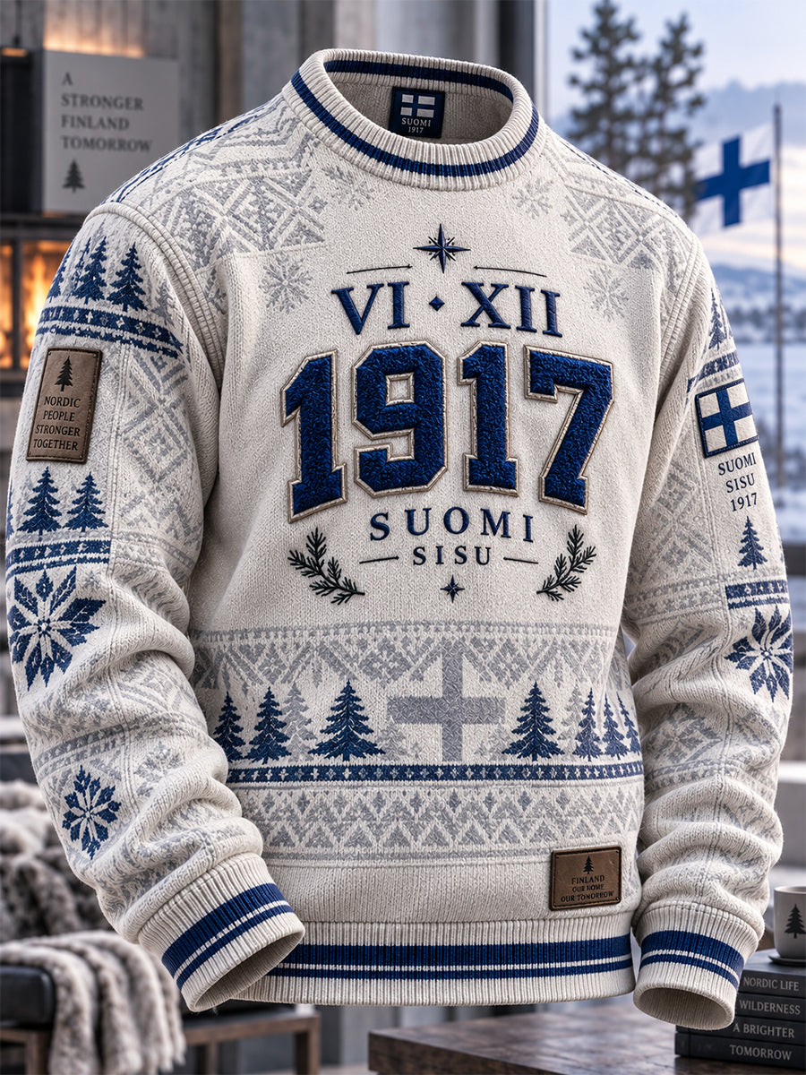 Miesten retro suomalainen itsenäisyyspäivä pitkähihainen kauluskangashuivi