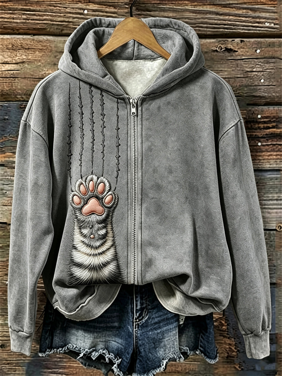 Naisten Tabby kissa huima ja naarmuja Tulosta täysi Zip Hoodie.