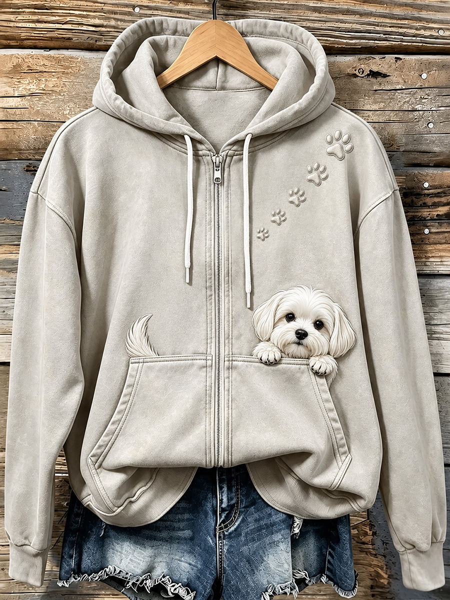 Naisten ihana Peeking Malta & Pussaa Tulosta Vintage Zip-Up Hoodiet