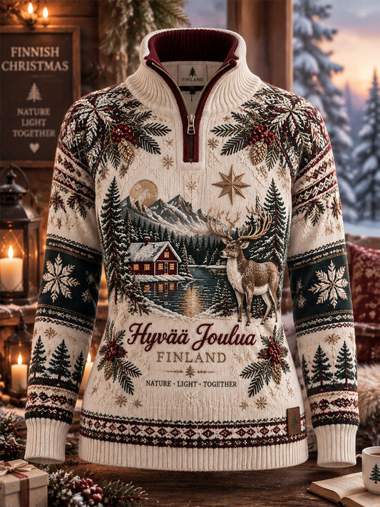 Naisten Retro Suomen joulu Puoli-Zip Sweatshirt