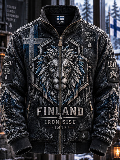 Miesten retro suomalainen itsenäisyyspäivä pitkähihainen vetoketjutakki