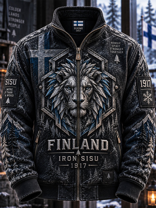 Miesten retro suomalainen itsenäisyyspäivä pitkähihainen vetoketjutakki