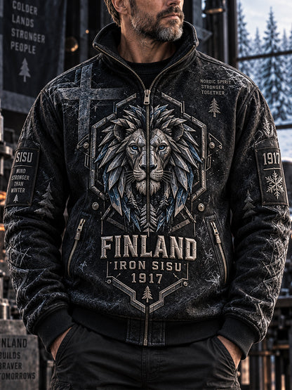 Miesten retro suomalainen itsenäisyyspäivä pitkähihainen vetoketjutakki