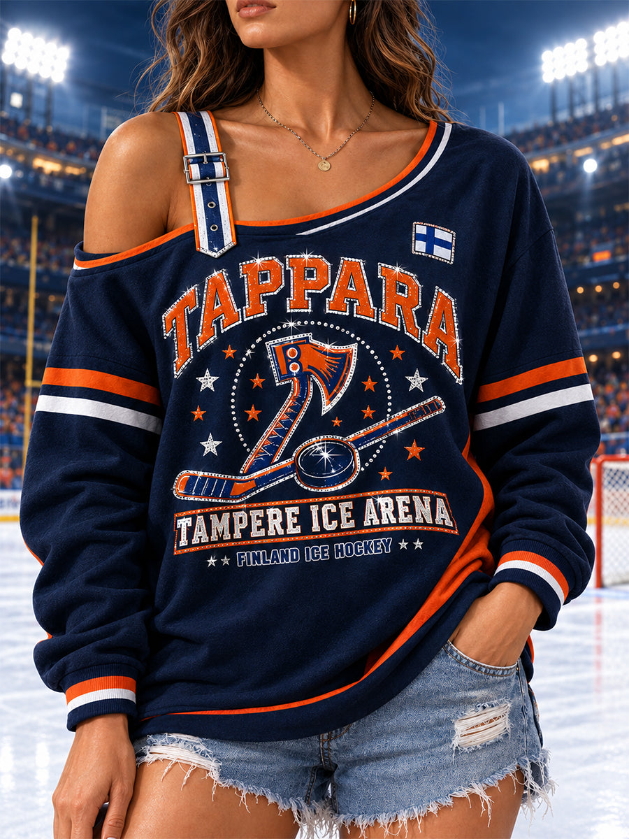 Naisten Suomen Jääkiekko Tappara pitkähihaa off-Shoulder Sweatshirt