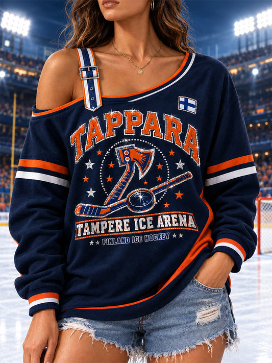 Naisten Suomen Jääkiekko Tappara pitkähihaa off-Shoulder Sweatshirt