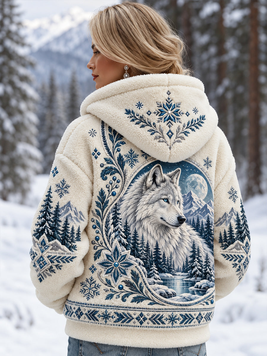 Naisten pohjoismaiset metsäeläimet Flannel Hoodie Flannel