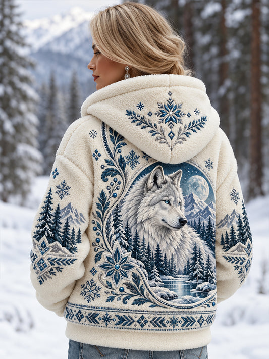 Naisten pohjoismaiset metsäeläimet Flannel Hoodie Flannel