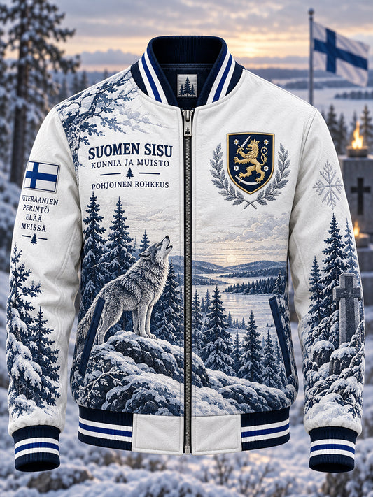 Miesten vintage-henkinen takki Sisun veteraanien muistopainatuksella